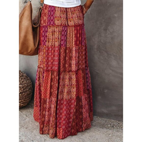 Chic Women's High Waist Tie Maxi Skirt - Flowy Floral with Practical Pockets - Picture 2 of 7
